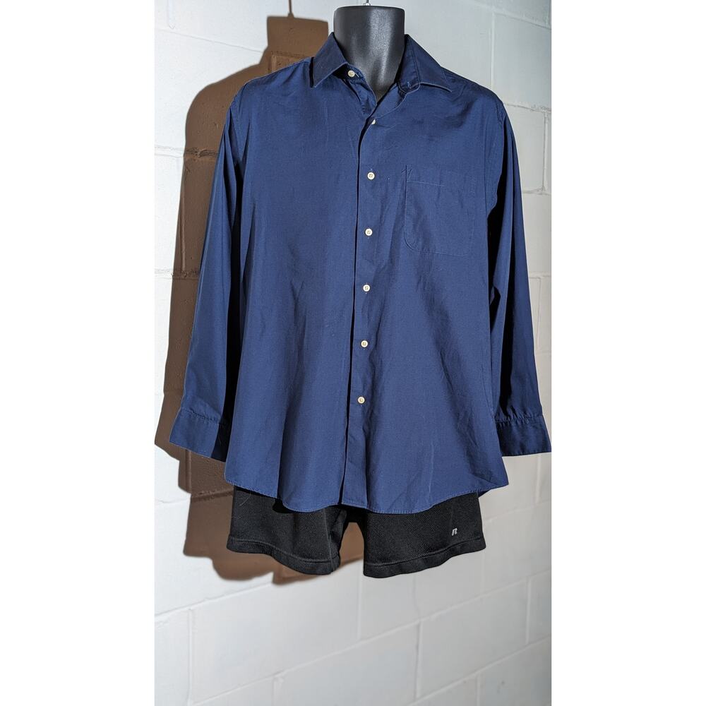 Ziggurat Blue Long Sleeve Button Down Dress Shirt Office Casual Work Medium